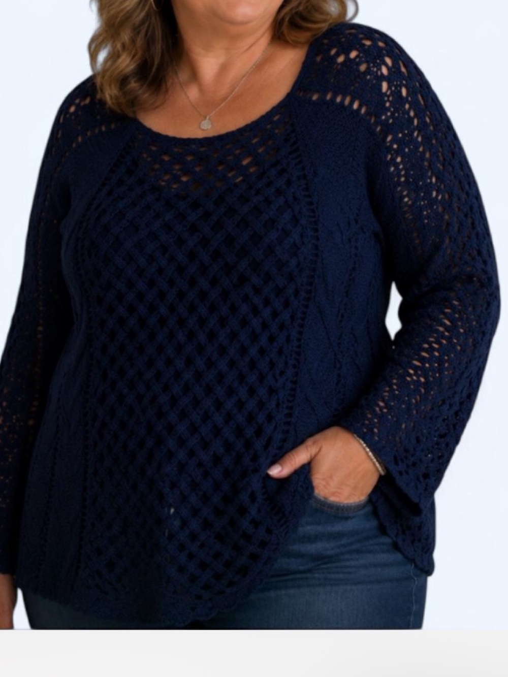 Navy Blue Open Knit Sweater